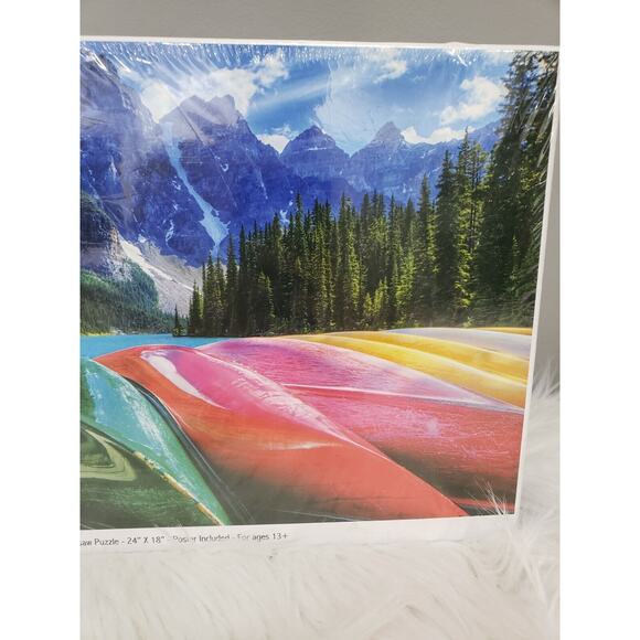 NEW Mountain Lake‎ Boats - 1000 Piece Jigsaw Puzzle Colorful House Water Rainbow - Picture 7 of 10